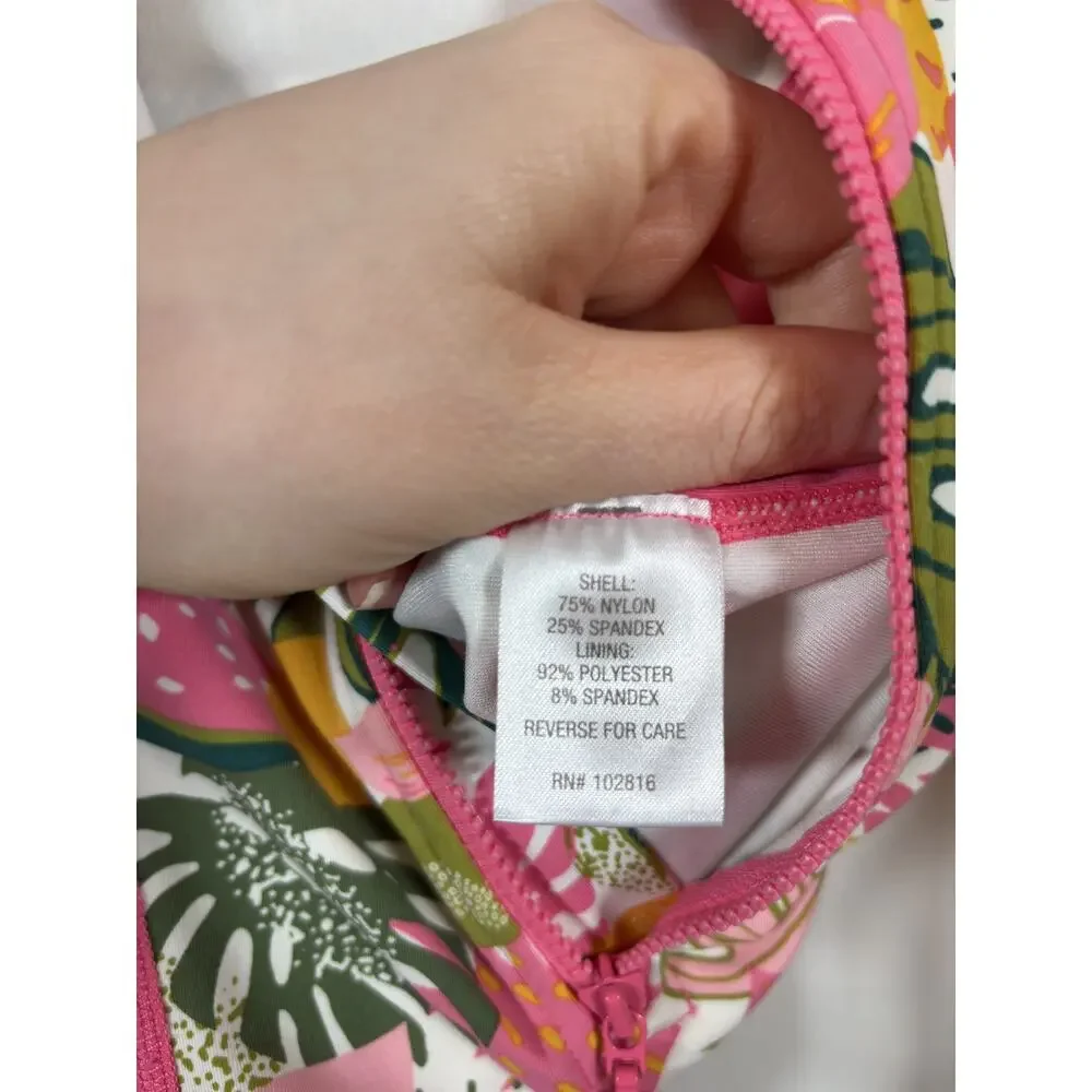 Garnet Hill WaveRider One Piece Swimsuit Girl 5 Pink Half-Zip Floral Long Sleeve